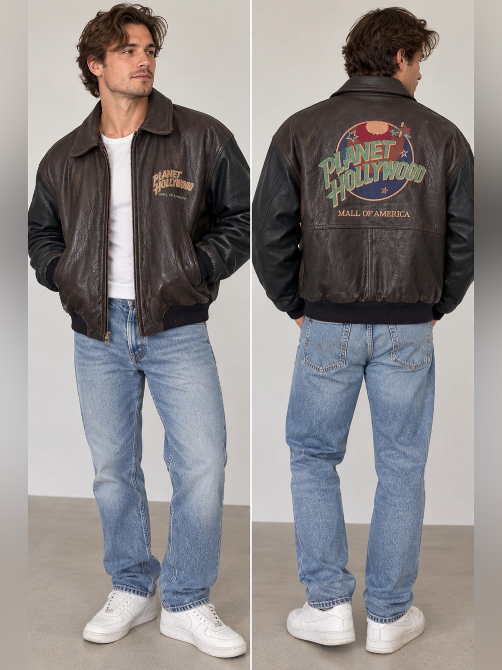 Vintage Planet Hollywood Mall of America Genuine Leather Bomber Jacket Men’s L